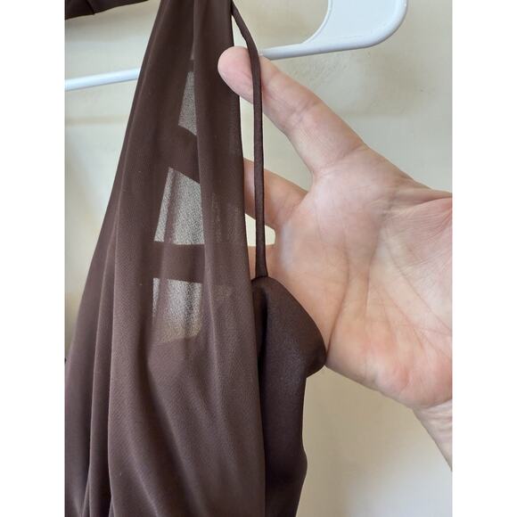 VNTG Betsey And Adam Sheer Halter Chocolate Brown Gown Size 16 - Picture 4 of 13